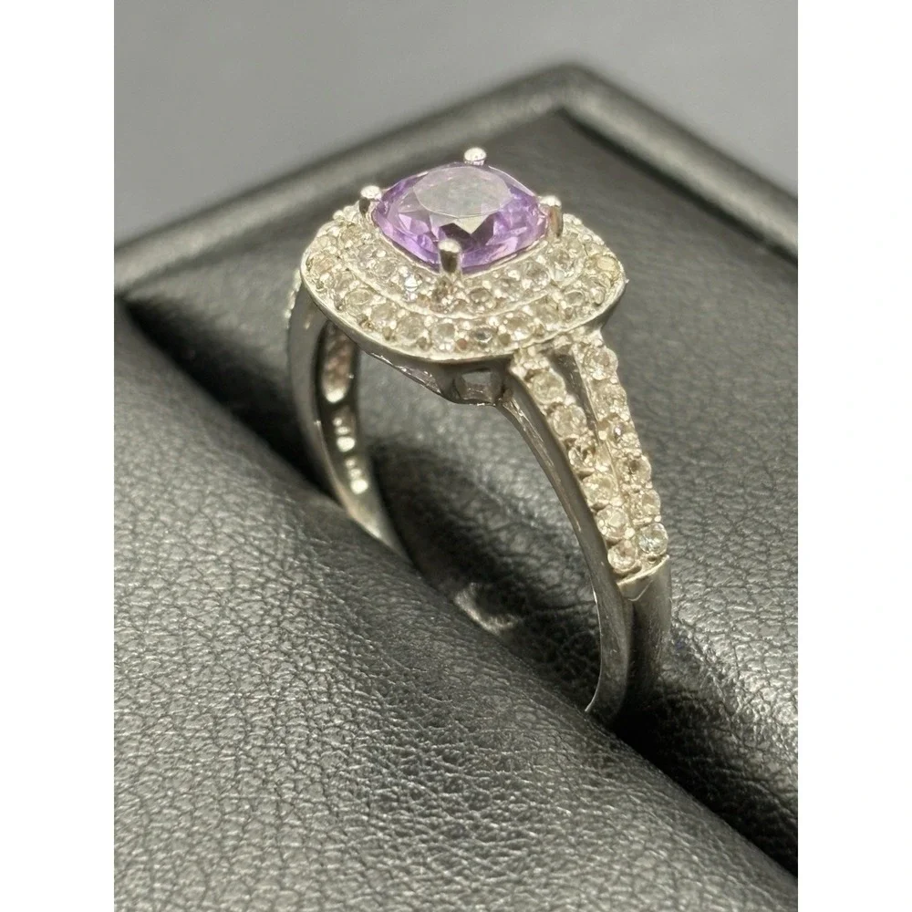 EUC Sterling Silver Purple Cubic Zirconia Ring Size 10 F9